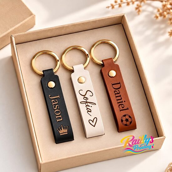 Faux leather engraved keychain