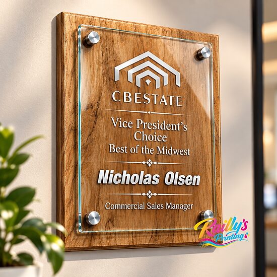 Wood Floating Glass Plaque
