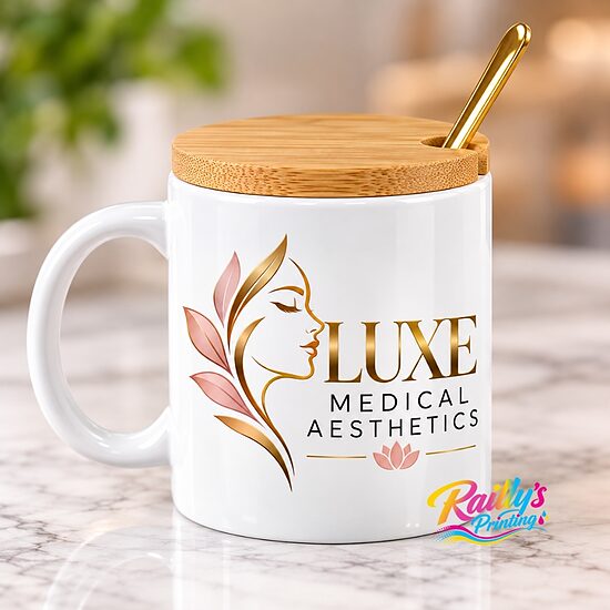 Coffee Mug 11 oz with bamboo lids & stainless-steel spoon