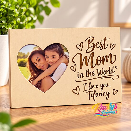 Wooden photo frame with engraving