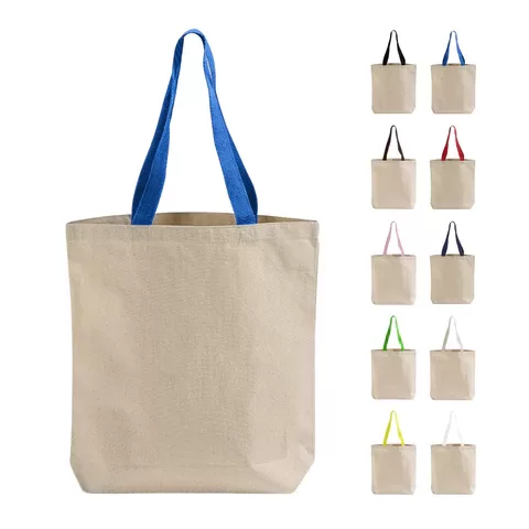 Canvas Tote Bag with Color Handles