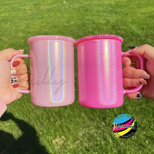 Holographic shimmer 17 oz glass mug with rhinestone lid